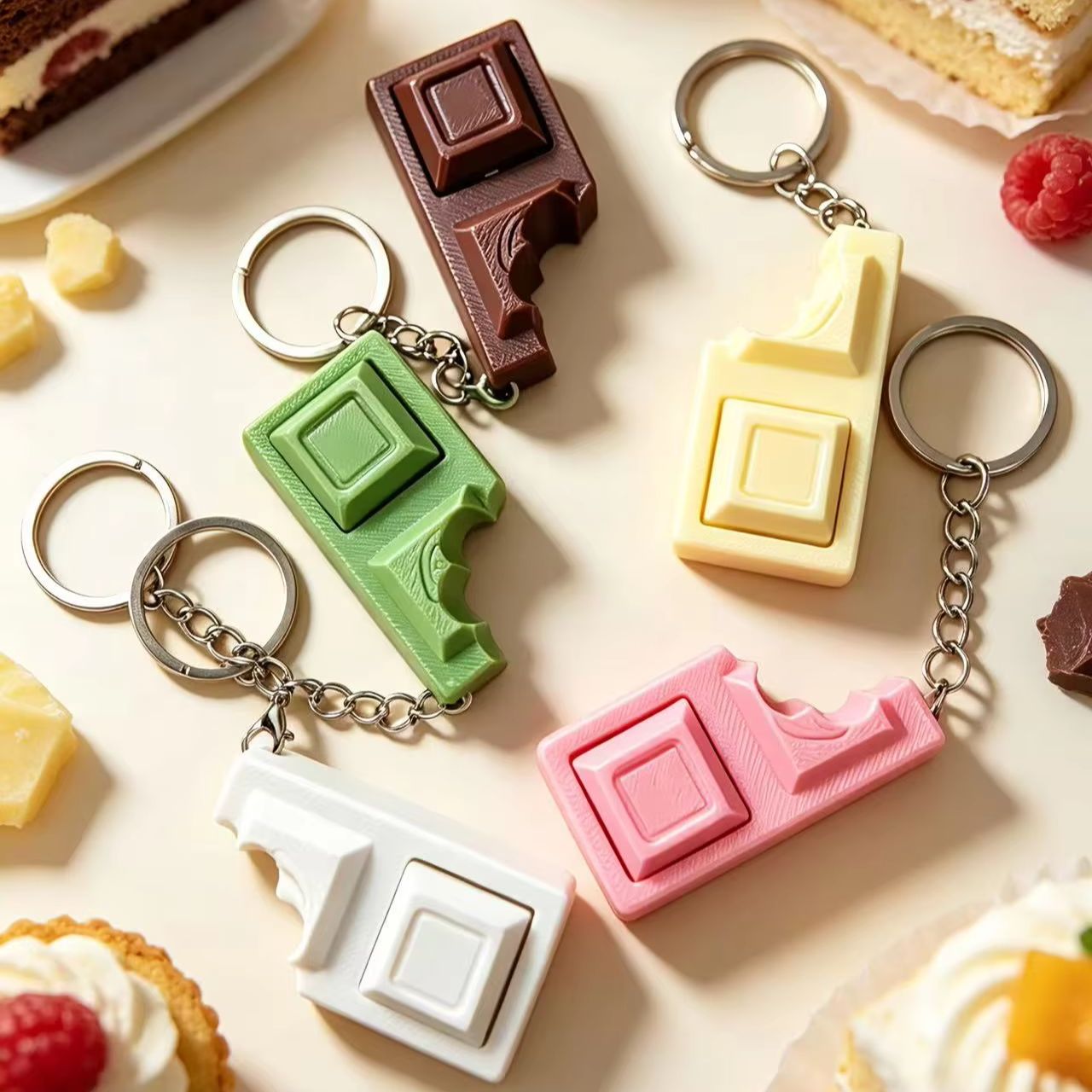 Edc Deep Carry - Gantungan Kunci Keyboard Cokelat Simulasi 3D